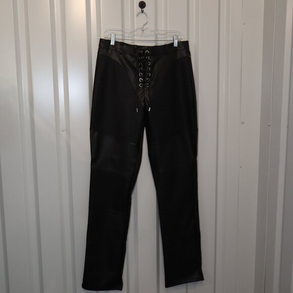 Maniere De Voir Womens Vegan Leather Croc Embossed Lace Up Pants Size 12 NWT - Picture 2 of 13